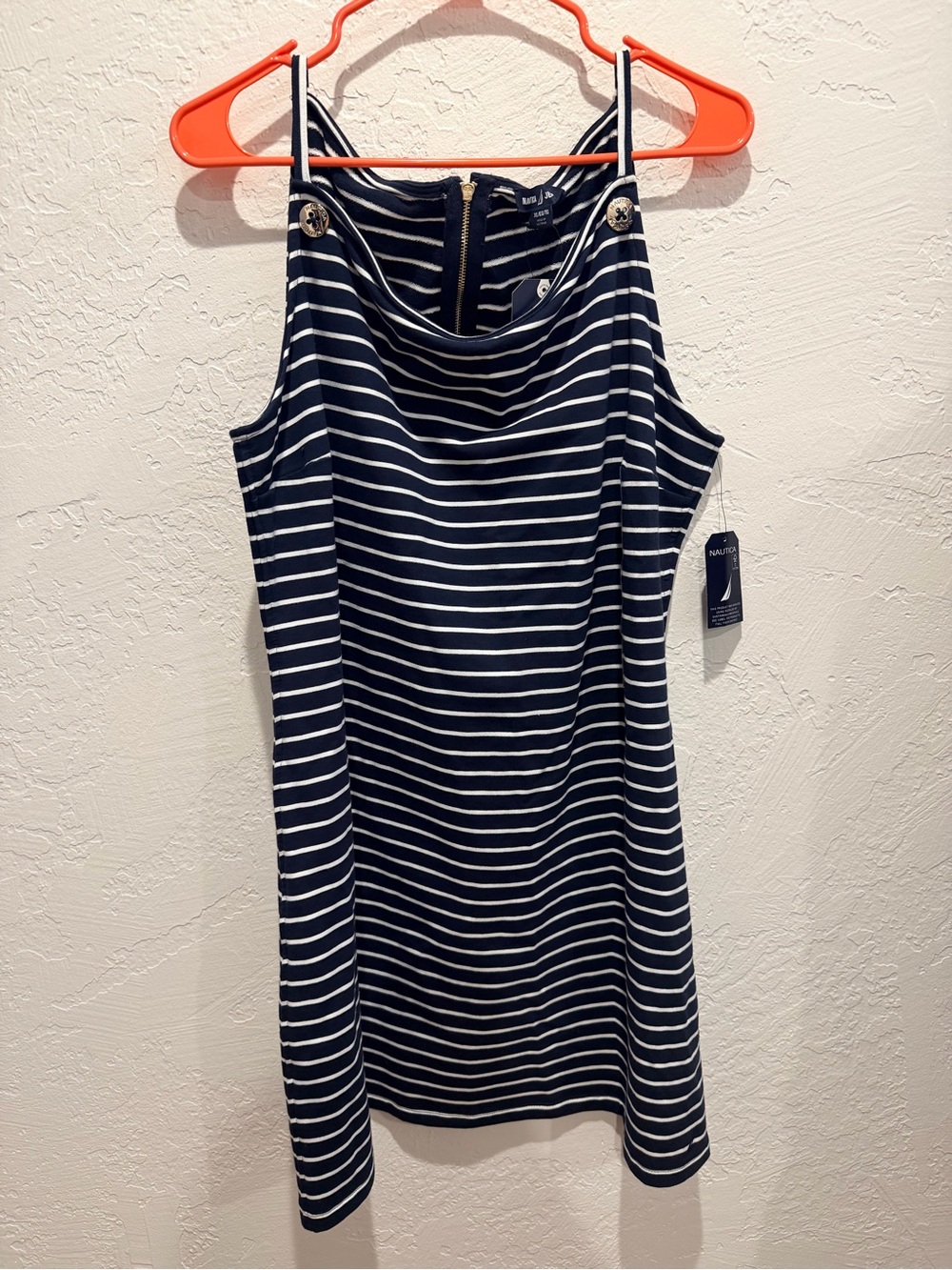 Nautica Navy & White Striped Sleeveless Cowl Neck Mini Dress